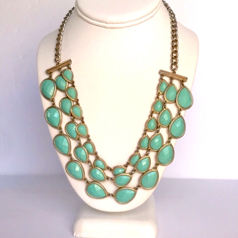 Three Tier Faux Turquoise Statement Necklace